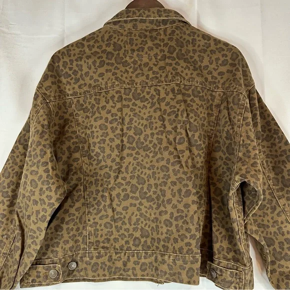 AMERICAN EAGLE Women’s Size XXL Denim Jean Jacket Coat Leopard Print Trucker - Picture 14 of 16